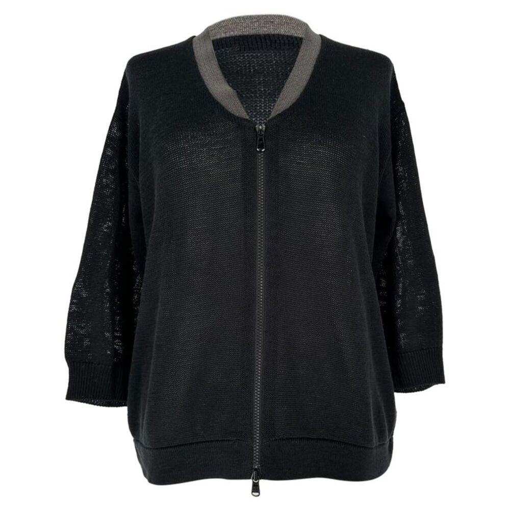Brunello Cucinelli Lightweight Knit Jacket in Black Cotton